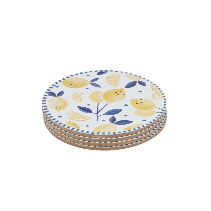 Dining & Entertaining | Coast To Coast Home Limonata Set/4 Round Cork Coaster 10Cm