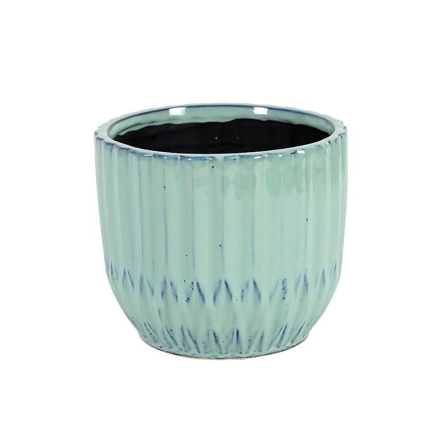 Pots, Planters & Vases | Pure Homewares Valiant Stoneware Teal Ribbed Planter - Medium