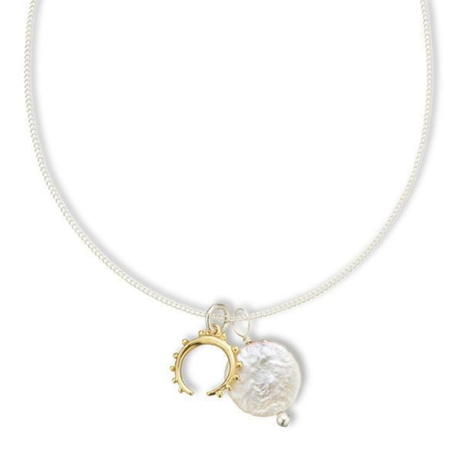 Jewellery | Palas Silver/Brass Goddess Moon & Pearl Amulet Necklace