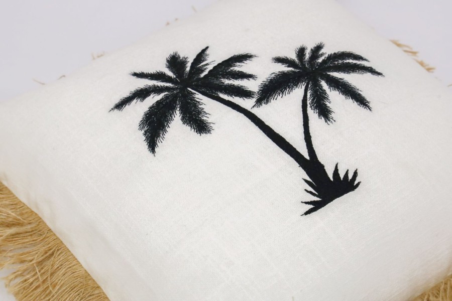 Soft Furnishings | Robert Mark Double Palm Embroidered Cushion 45X45Cm