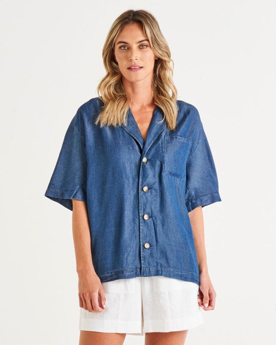 Tops | Betty Basics Chani Lyocell Shirt - Blue Haze