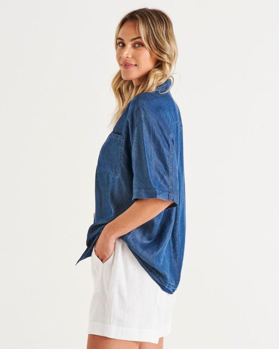 Tops | Betty Basics Chani Lyocell Shirt - Blue Haze