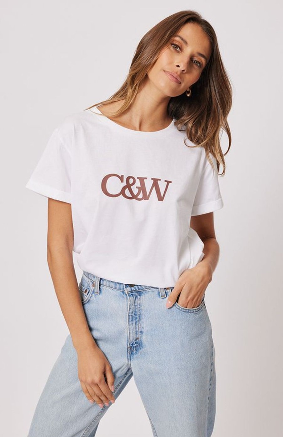 Tops | Cartel & Willow Marlo Tee - White/Chocolate