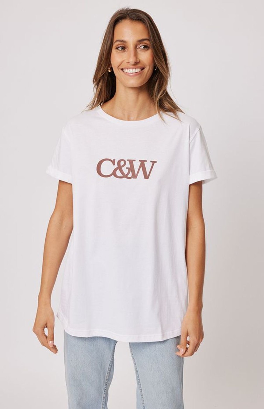 Tops | Cartel & Willow Marlo Tee - White/Chocolate