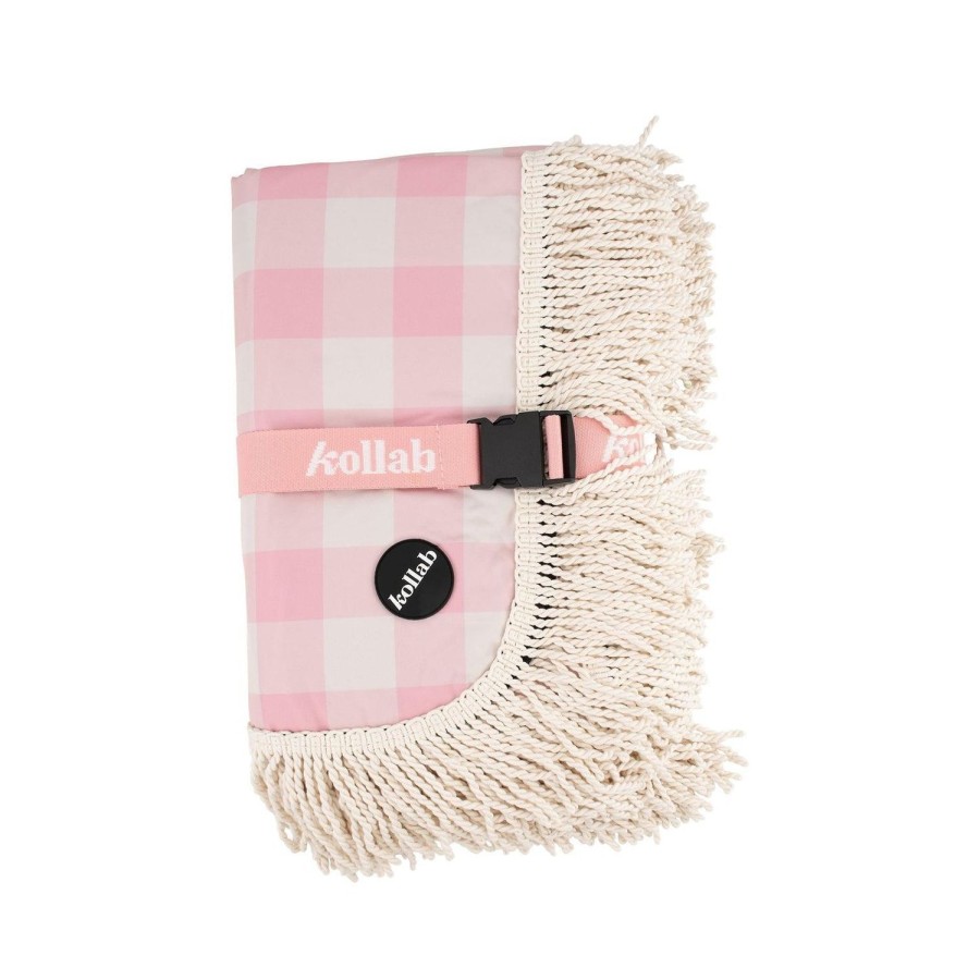 Travel & Outdoors | Kollab Holiday Fringed Picnic Mat Candy Pink Check