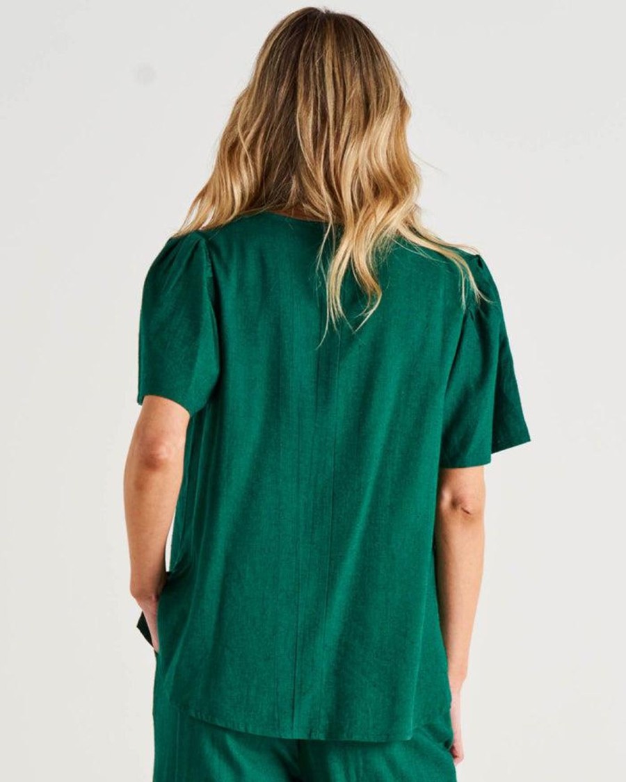 Tops | Betty Basics Marina Linen Blouse - Hunter Green