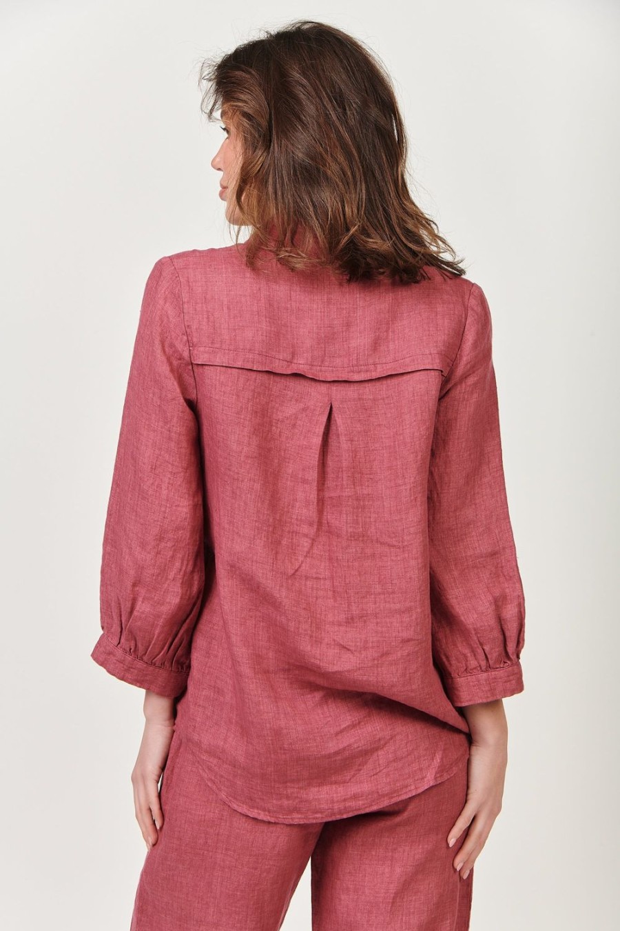 Tops | Naturals by O&J Linen High Neck Top - Rhubarb