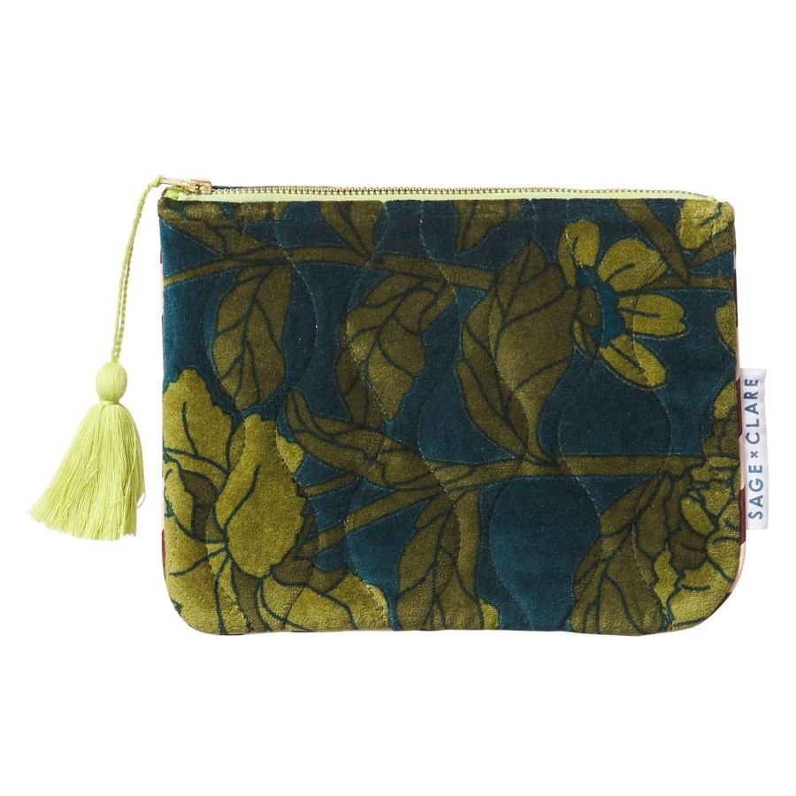 Beauty & Well-Being | Sage & Clare Bernanda Velvet Pouch - Peacock