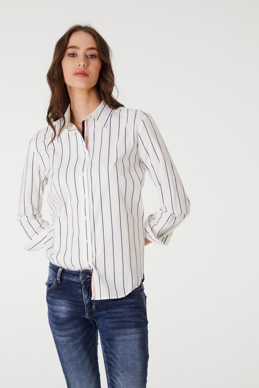 Tops | 365 Days Stripe Tape Detail Shirt - Natural