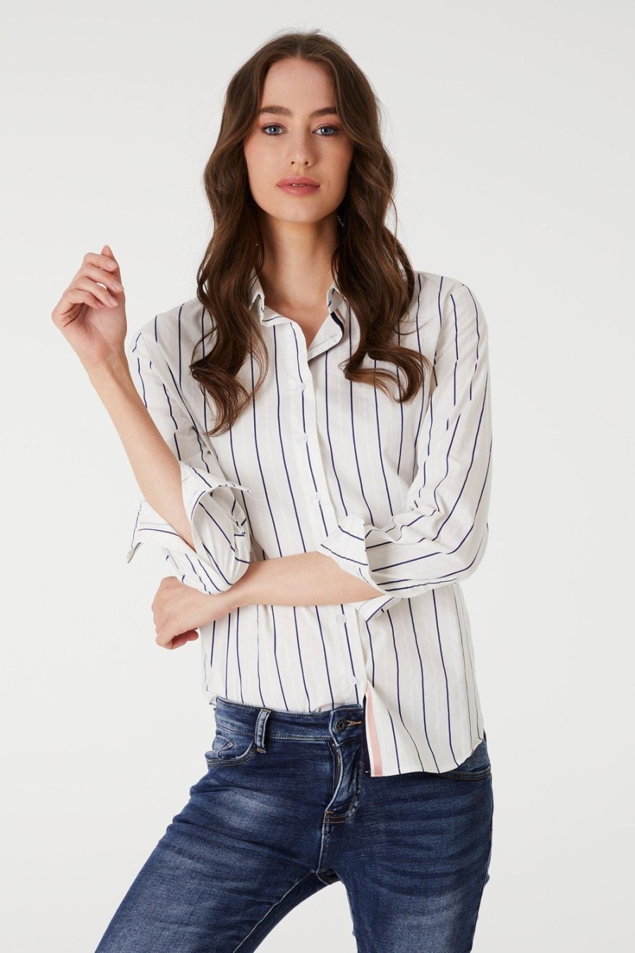 Tops | 365 Days Stripe Tape Detail Shirt - Natural