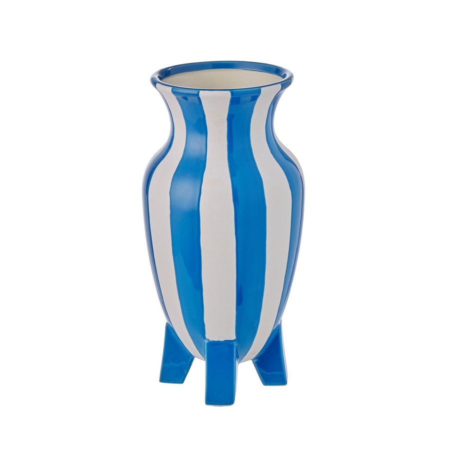 Pots, Planters & Vases | Amalfi Blue & White Stripe Footed Vessel 29Cm