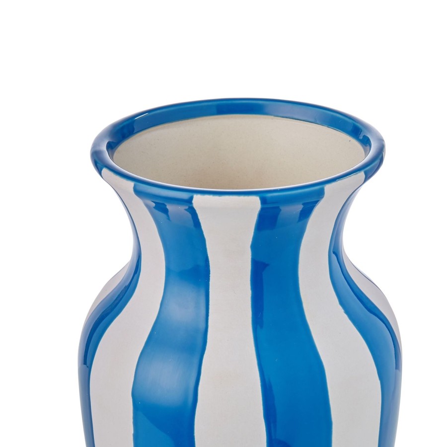 Pots, Planters & Vases | Amalfi Blue & White Stripe Footed Vessel 29Cm