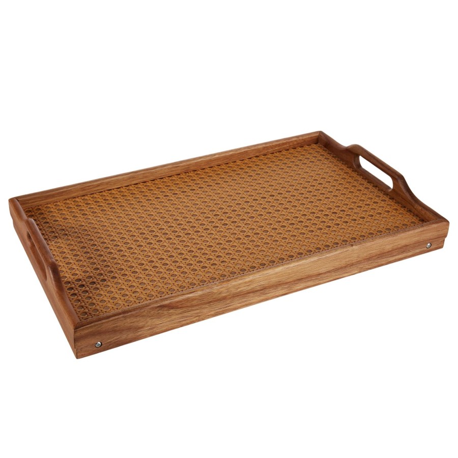 Dining & Entertaining | Amalfi Acacia & Rattan Serving Tray 50Cm