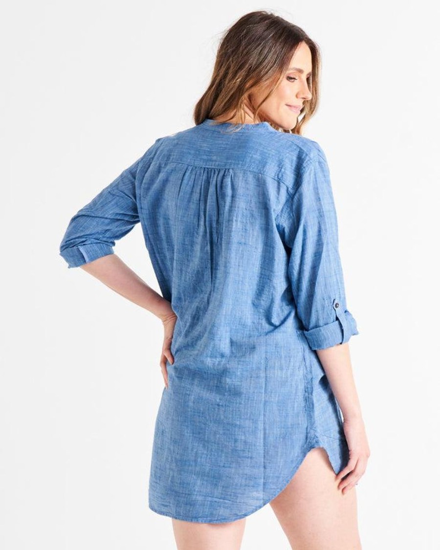 Tops | Betty Basics Beach Tunic Shirt - Powder Blue