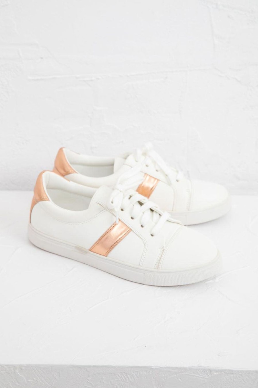 Footwear | Holiday Zora Stripe Sneaker - White/Rose Gold