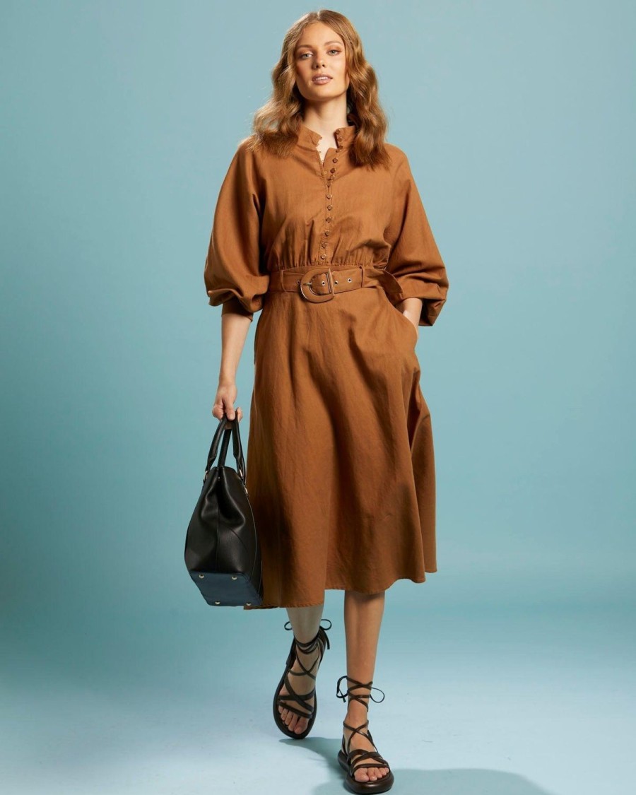 Dresses | Fate + Becker Exhale Belted Midi Dress - Mocha