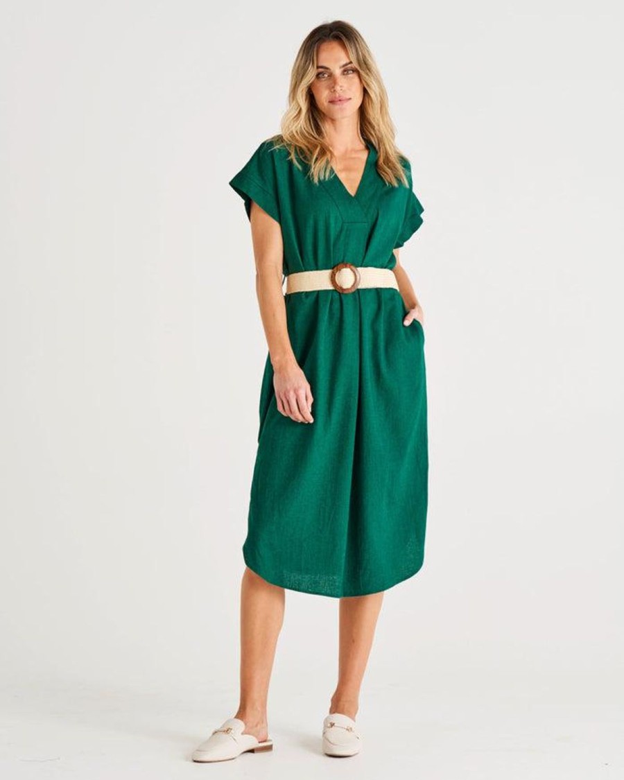 Dresses | Betty Basics Roma Linen Dress - Hunter Green