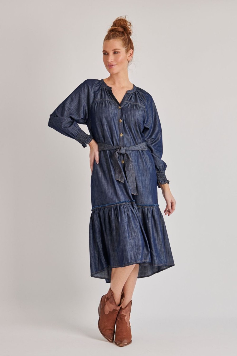 Dresses | One Ten Willow Ruffle Hem Midi Dress - Dark Blue