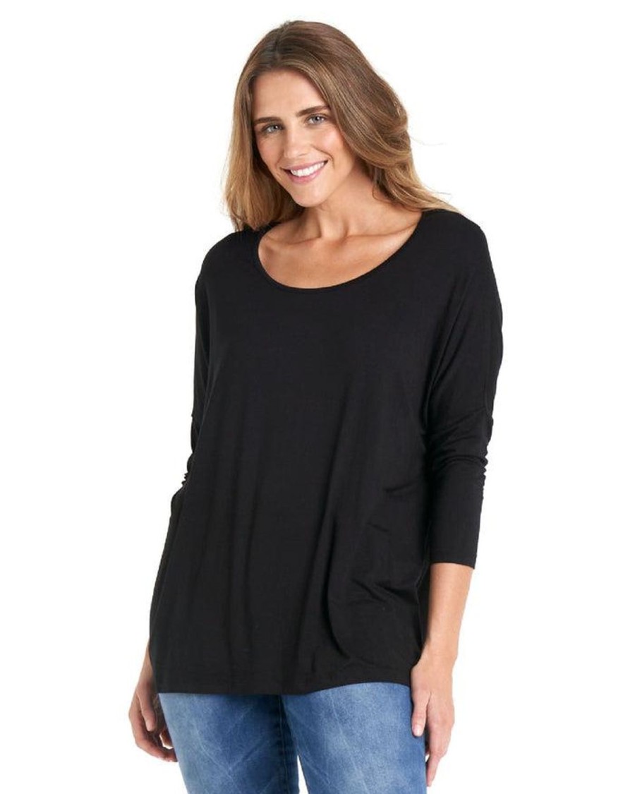 Tops | Betty Basics Milan 3/4 Sleeve Top - Black