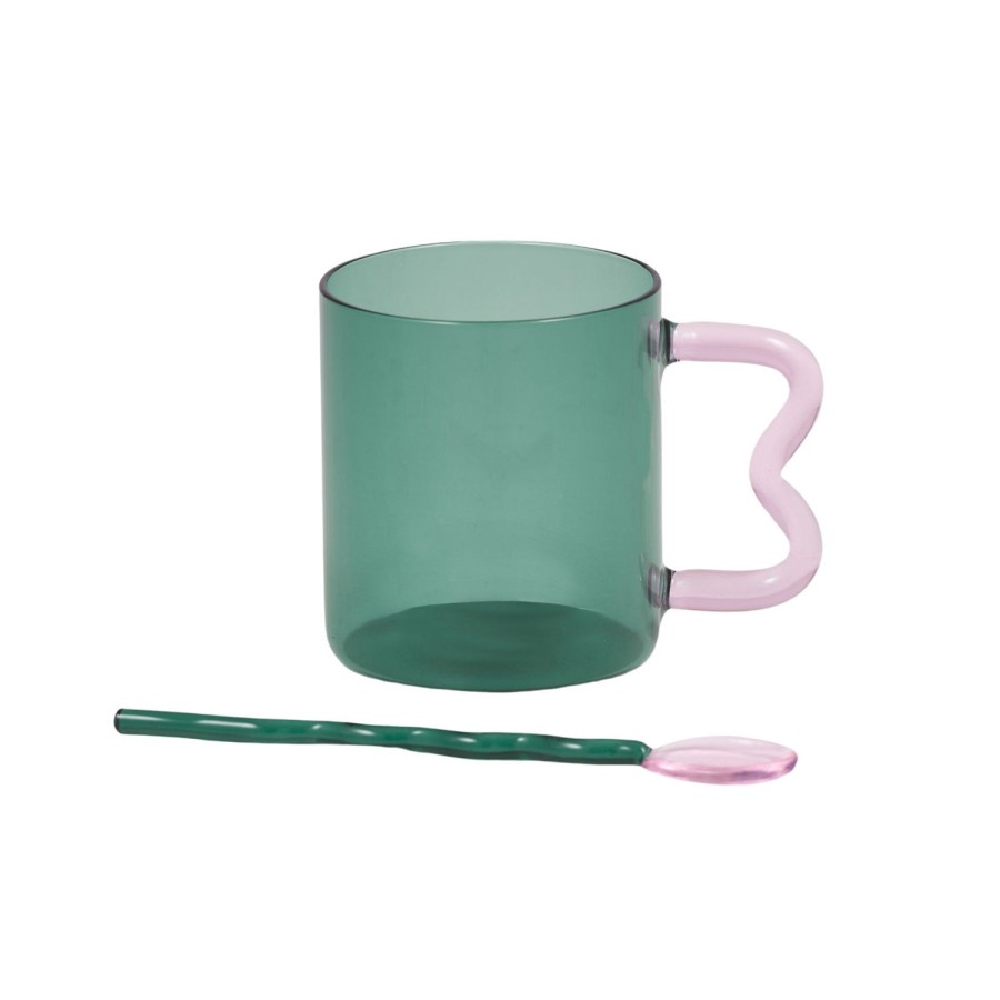 Dining & Entertaining | Coast To Coast Home Wave Mug & Spoon - Jade/Pink