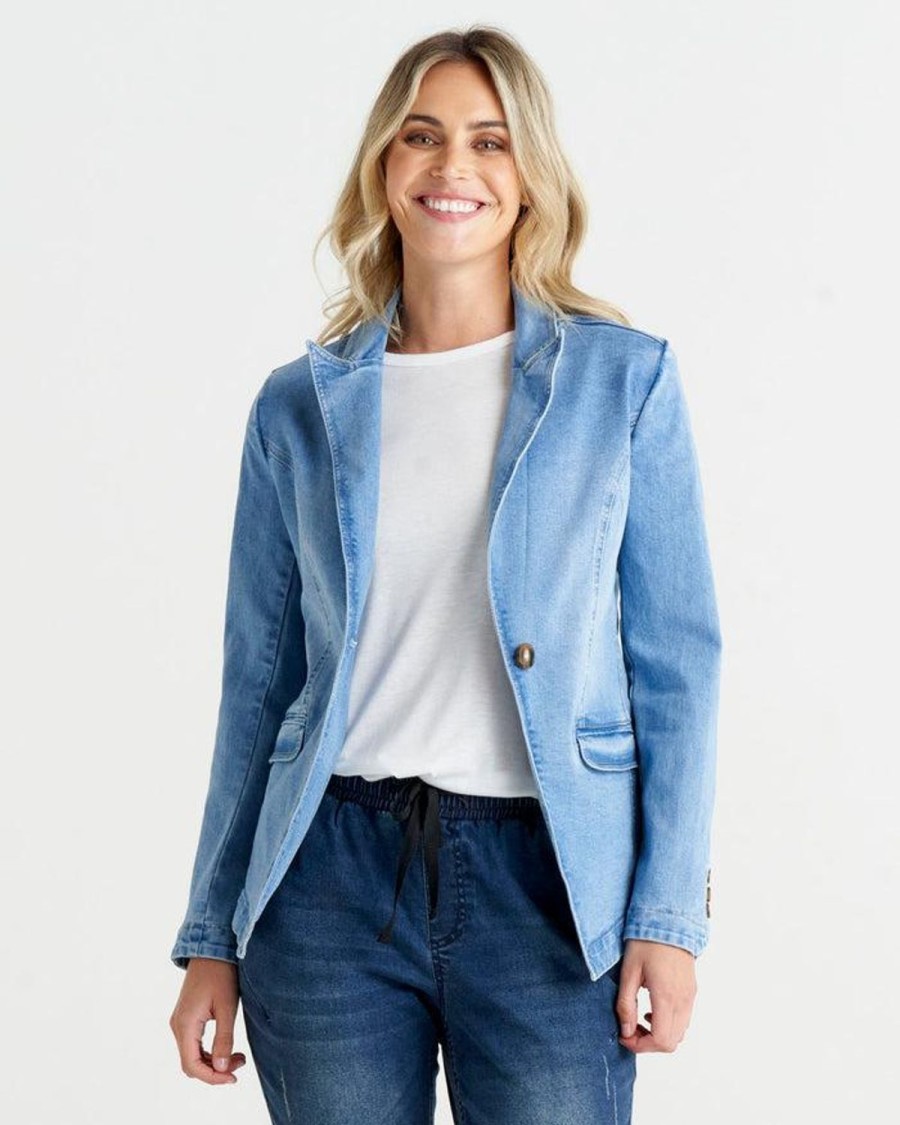 Jackets, Coats & Vests | Betty Basics Becki Denim Blazer - Mid Wash