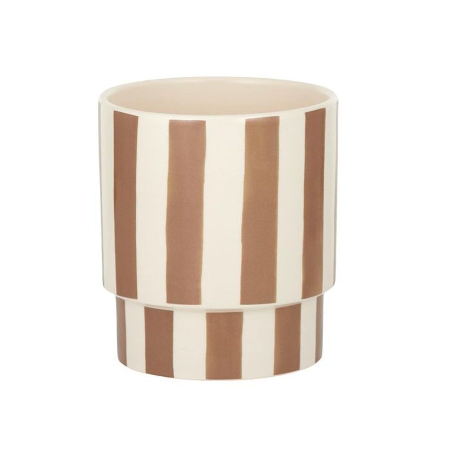 Pots, Planters & Vases | Coast To Coast Home Stripey Ceramic Pot - Ivory/Tan