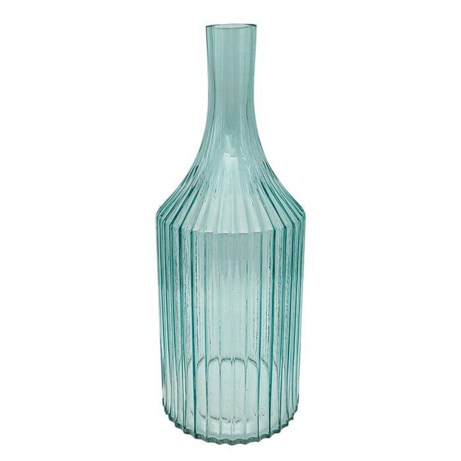 Pots, Planters & Vases | Pure Homewares Nova Glass Ribbed Bottle Vase Aqua