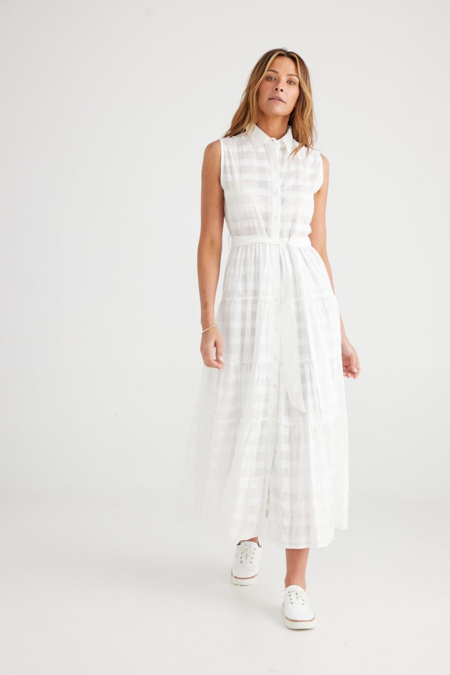 Dresses | Brave & True Poppy Maxi Dress - White Window Check