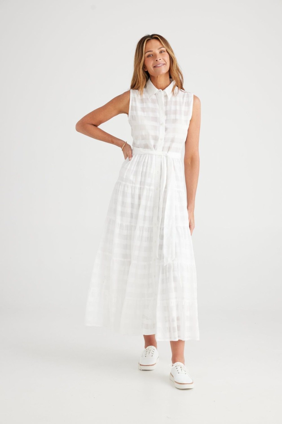 Dresses | Brave & True Poppy Maxi Dress - White Window Check