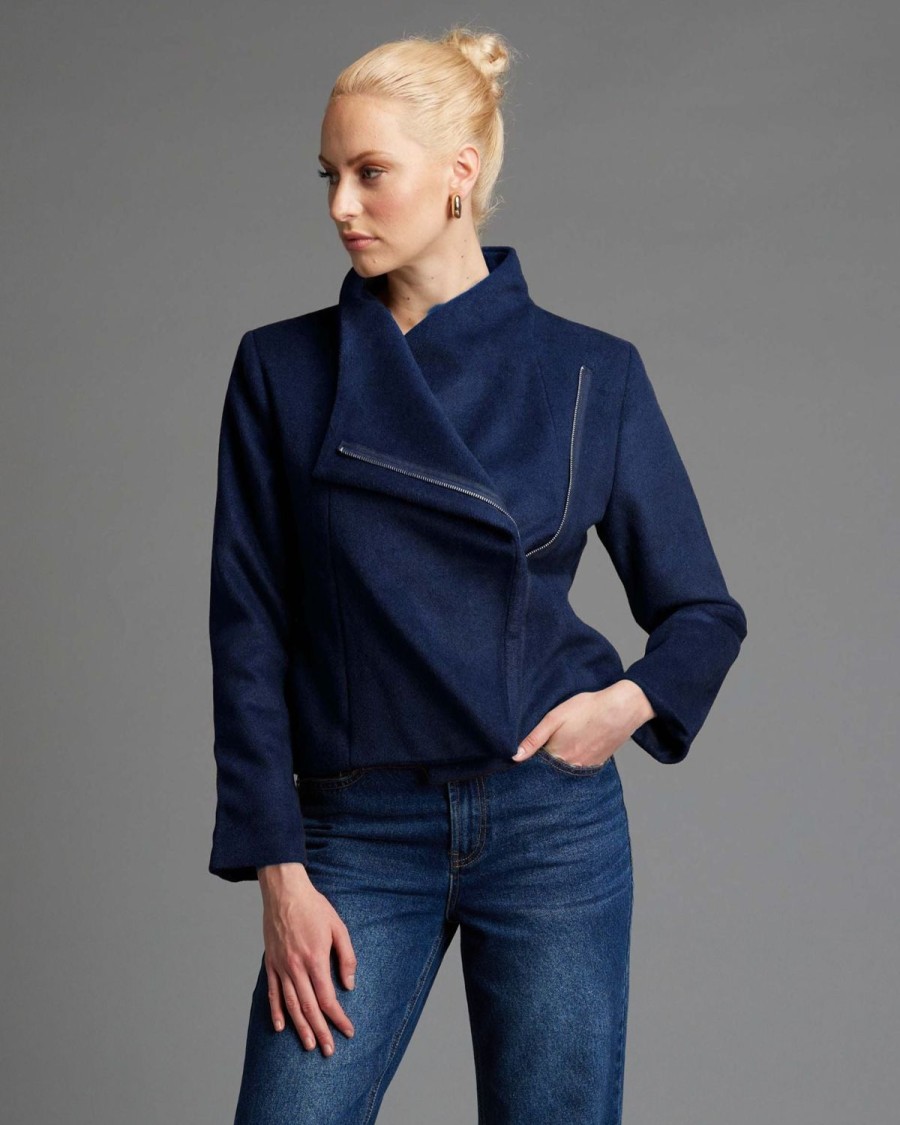 Jackets, Coats & Vests | Fate + Becker Viva Forever Biker Cropped Jacket - Navy