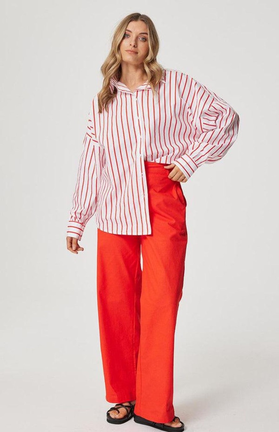 Tops | Cartel & Willow Tammy Shirt - Campari Stripe