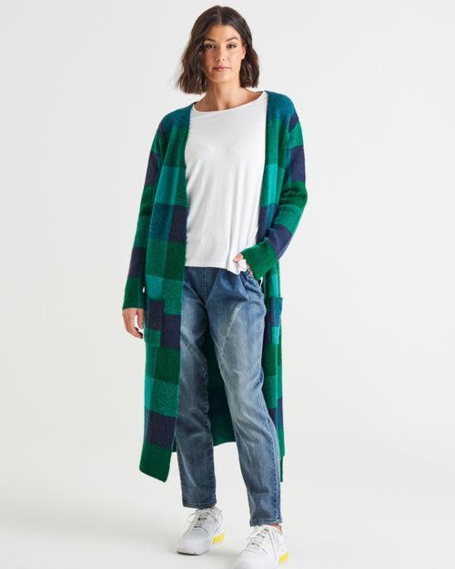 Knitwear & Jumpers | Betty Basics Swift Cardigan - Green/Blue Check