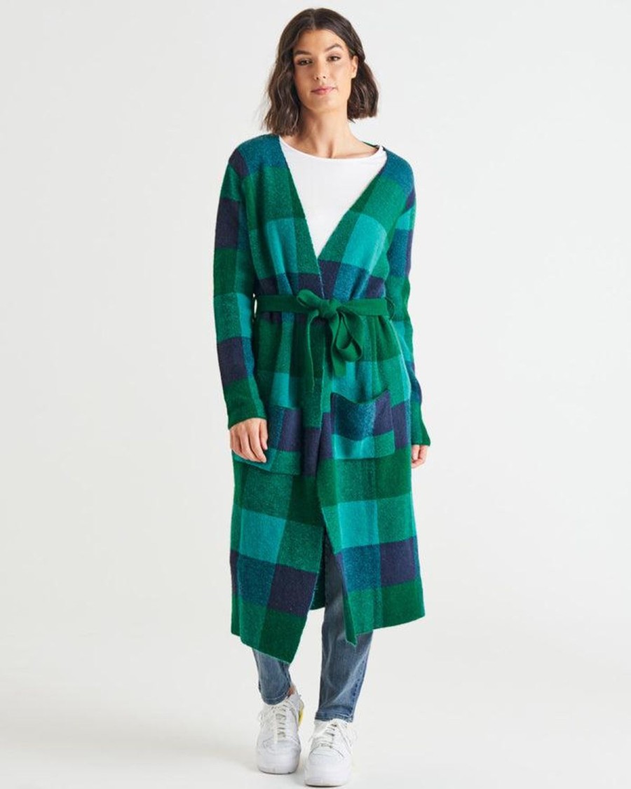 Knitwear & Jumpers | Betty Basics Swift Cardigan - Green/Blue Check