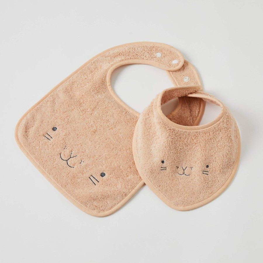 Nursery & Nurture | Pilbeam Living Animal Faces Terry Towelling Bibs Set/2 - Pink Clay