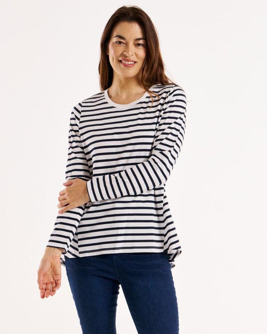 Tops | Betty Basics Sydney Long Sleeve Tee - Blue/White Stripe