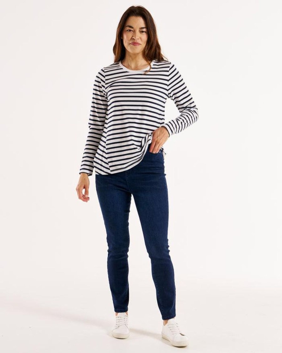 Tops | Betty Basics Sydney Long Sleeve Tee - Blue/White Stripe