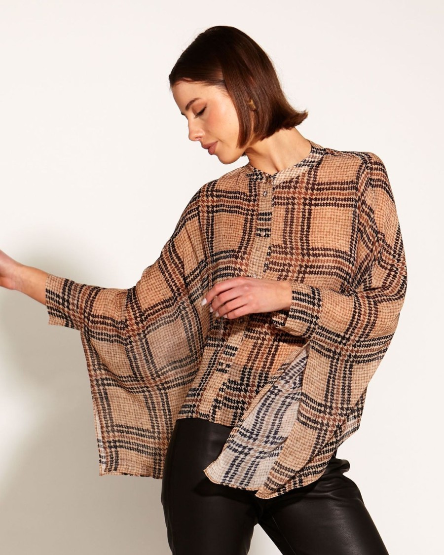 Tops | Fate + Becker Something Beautiful Oversized Flowy Blouse - Houndstooth Check