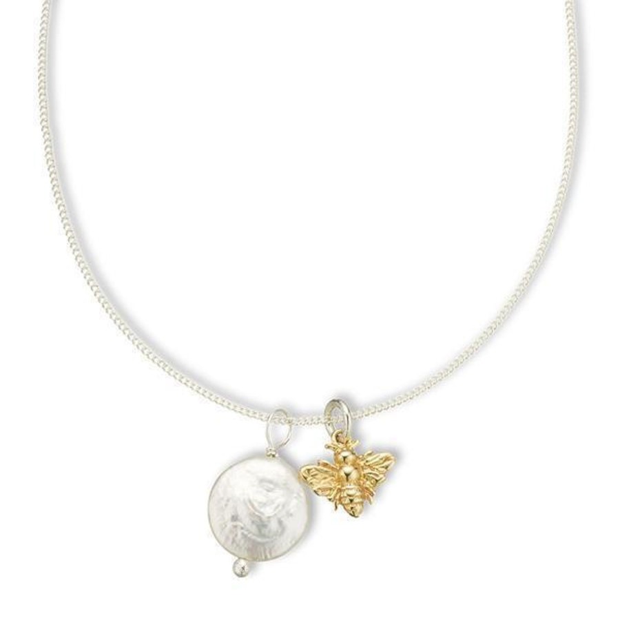 Jewellery | Palas Silver/Brass Golden Bee & Pearl Amulet Necklace