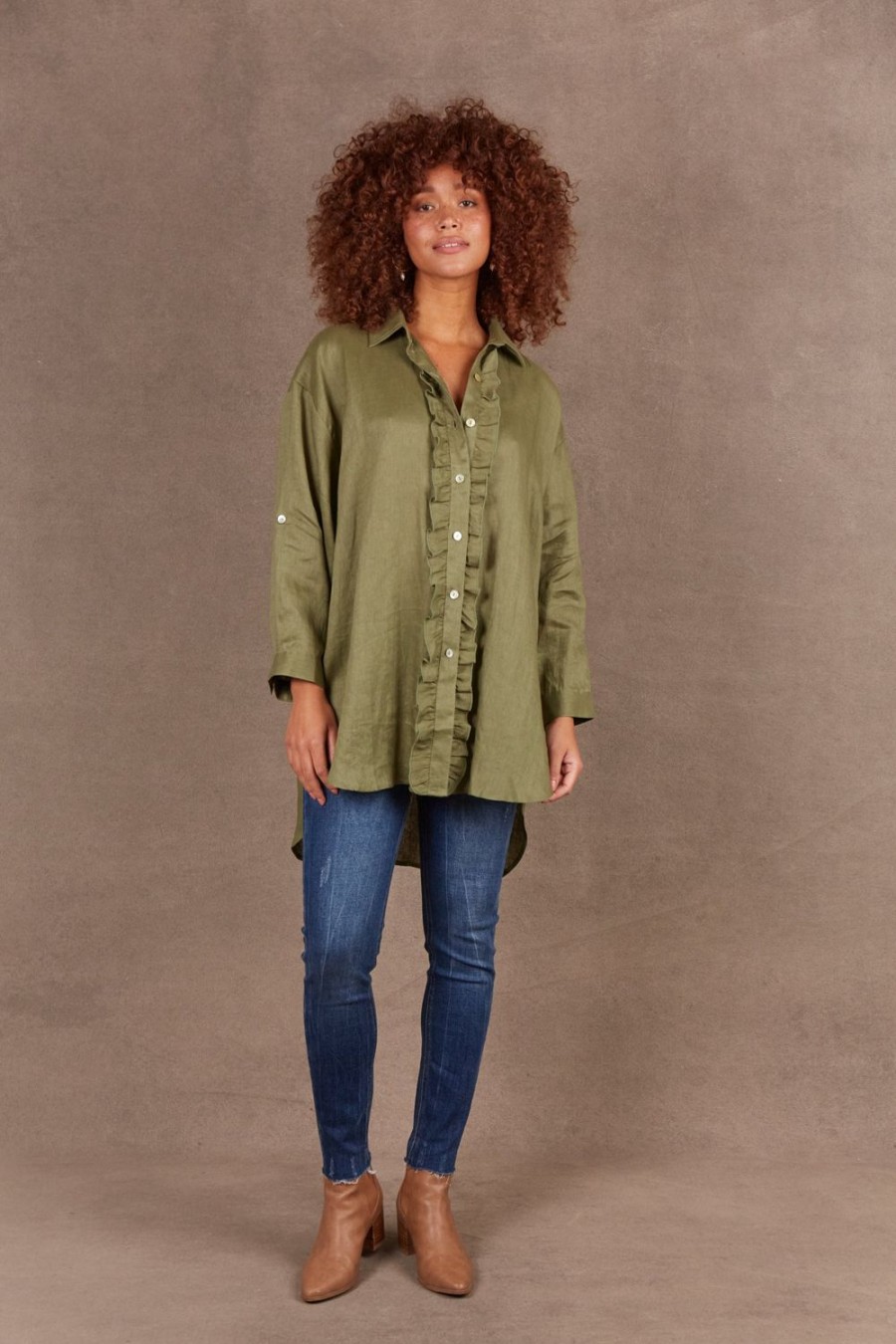 Tops | Eb & Ive Nama Frill Shirt - Fern