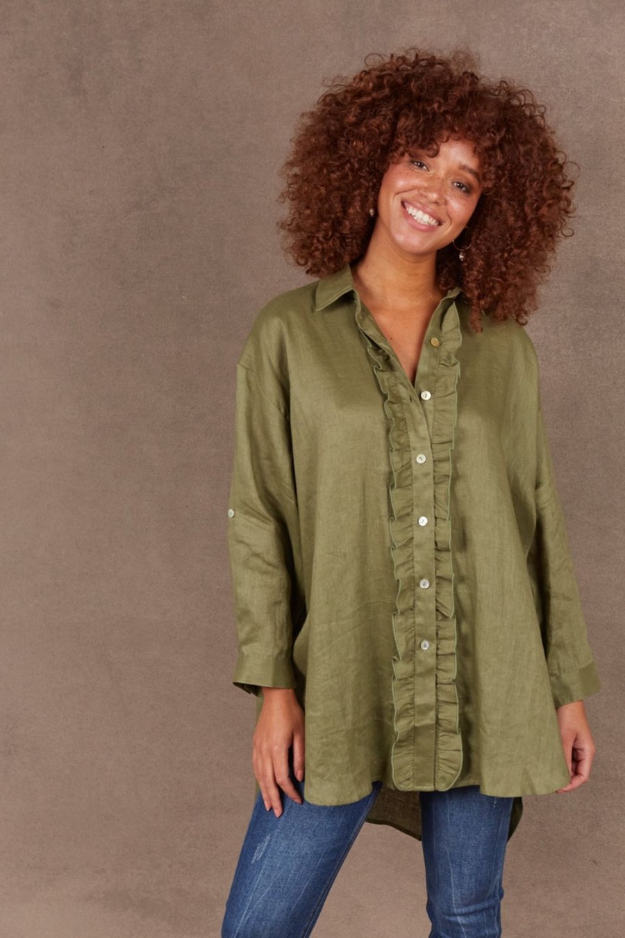 Tops | Eb & Ive Nama Frill Shirt - Fern