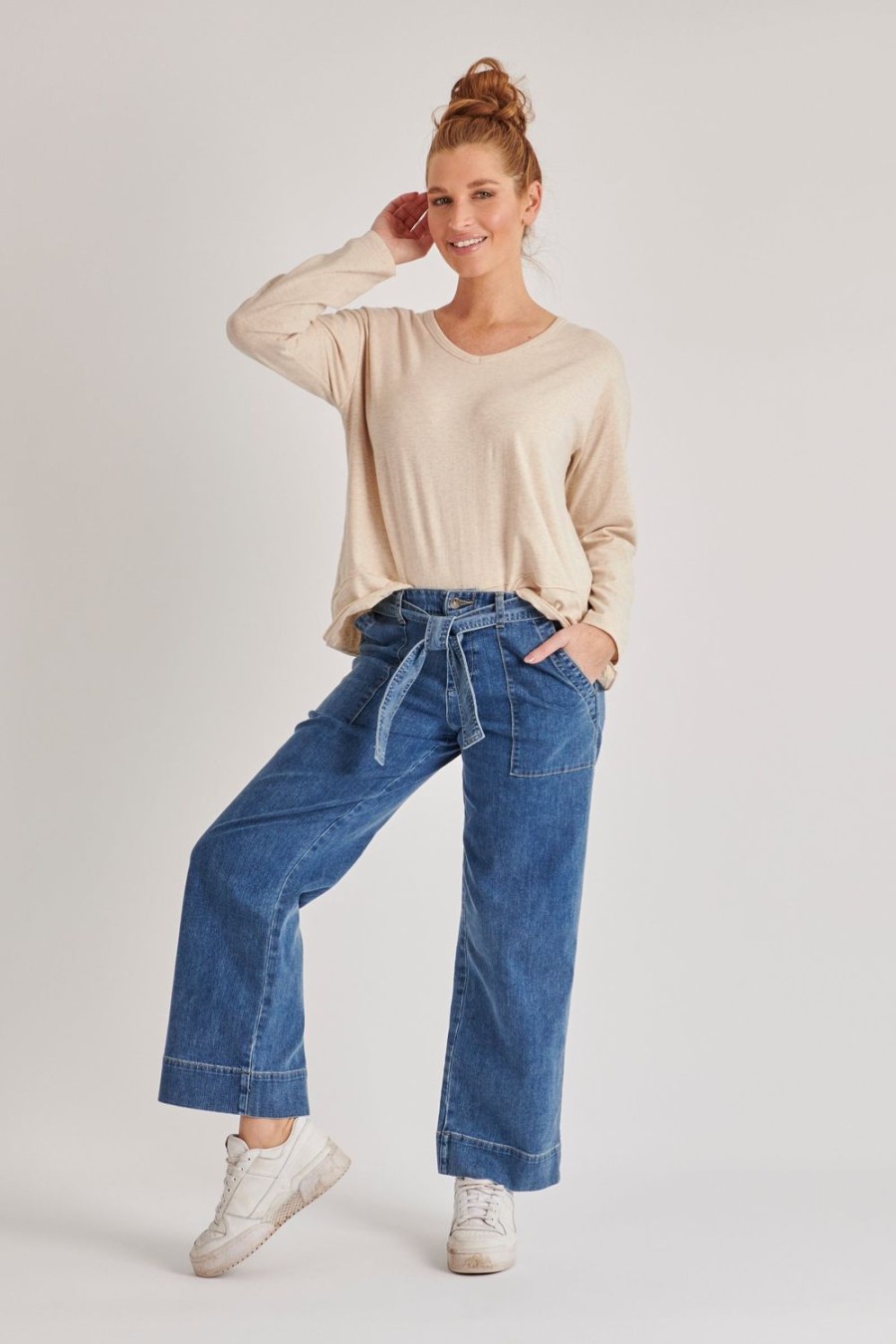 Pants | One Ten Willow Belt Feature Pant - Mid Blue