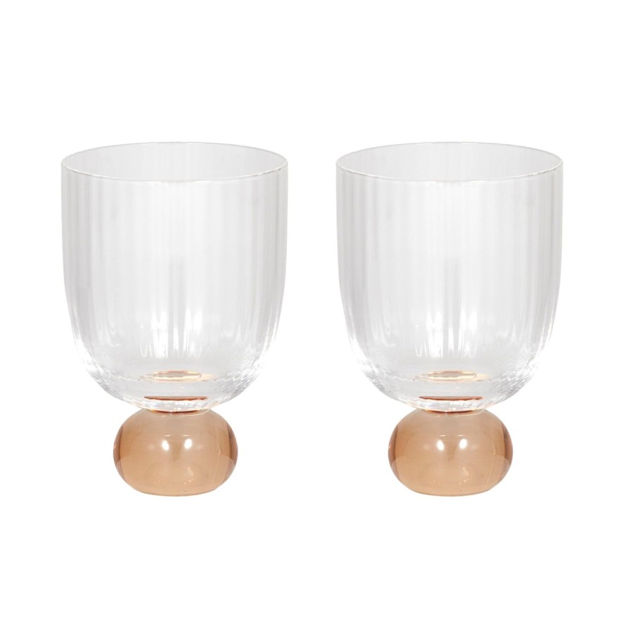 Dining & Entertaining | Coast To Coast Home Giselle S/2 Ribbed Goblet 8X12Cm Peach