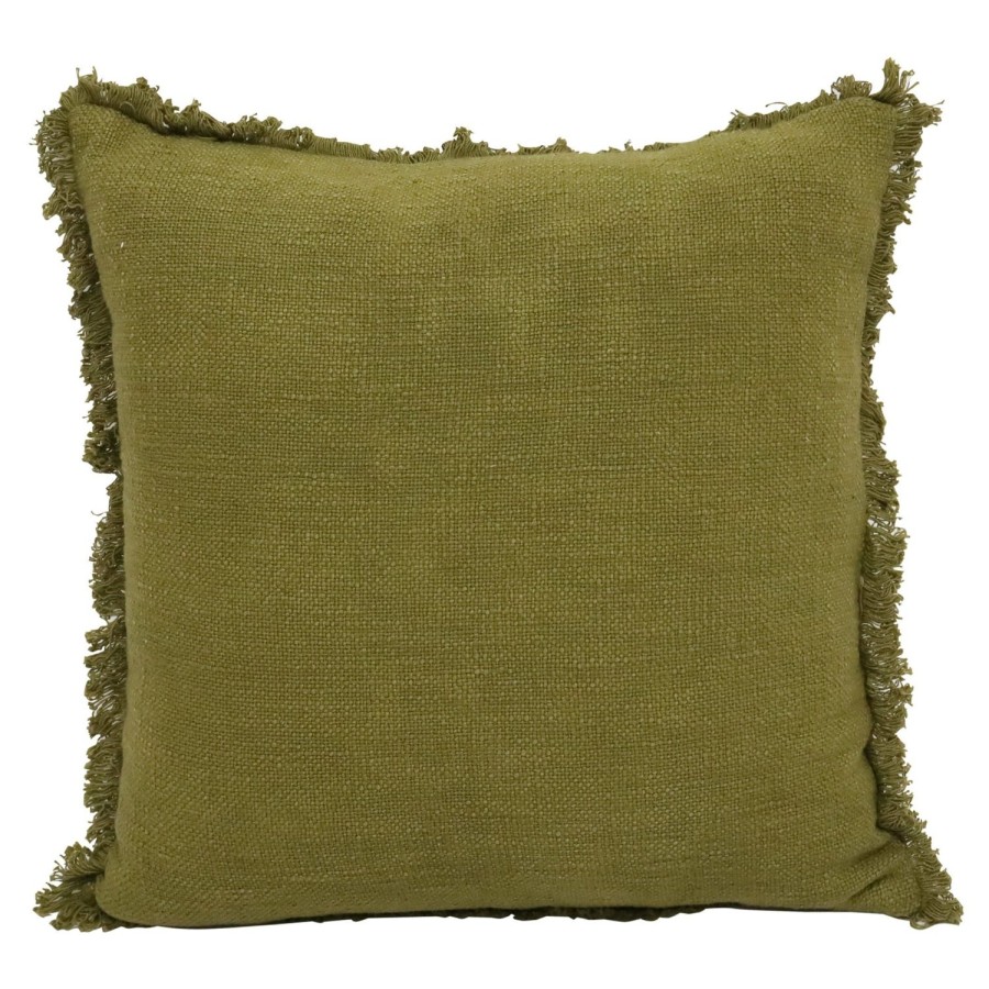 Soft Furnishings | Robert Mark Solstice Olive Slub Cotton Cushion With Fringe 45X45Cm