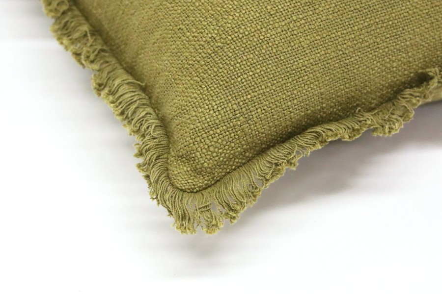 Soft Furnishings | Robert Mark Solstice Olive Slub Cotton Cushion With Fringe 45X45Cm