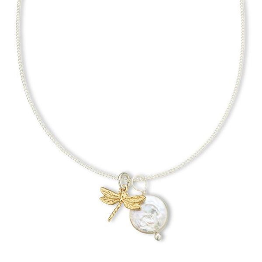 Jewellery | Palas Silver/Brass Dragonfly & Pearl Amulet Necklace