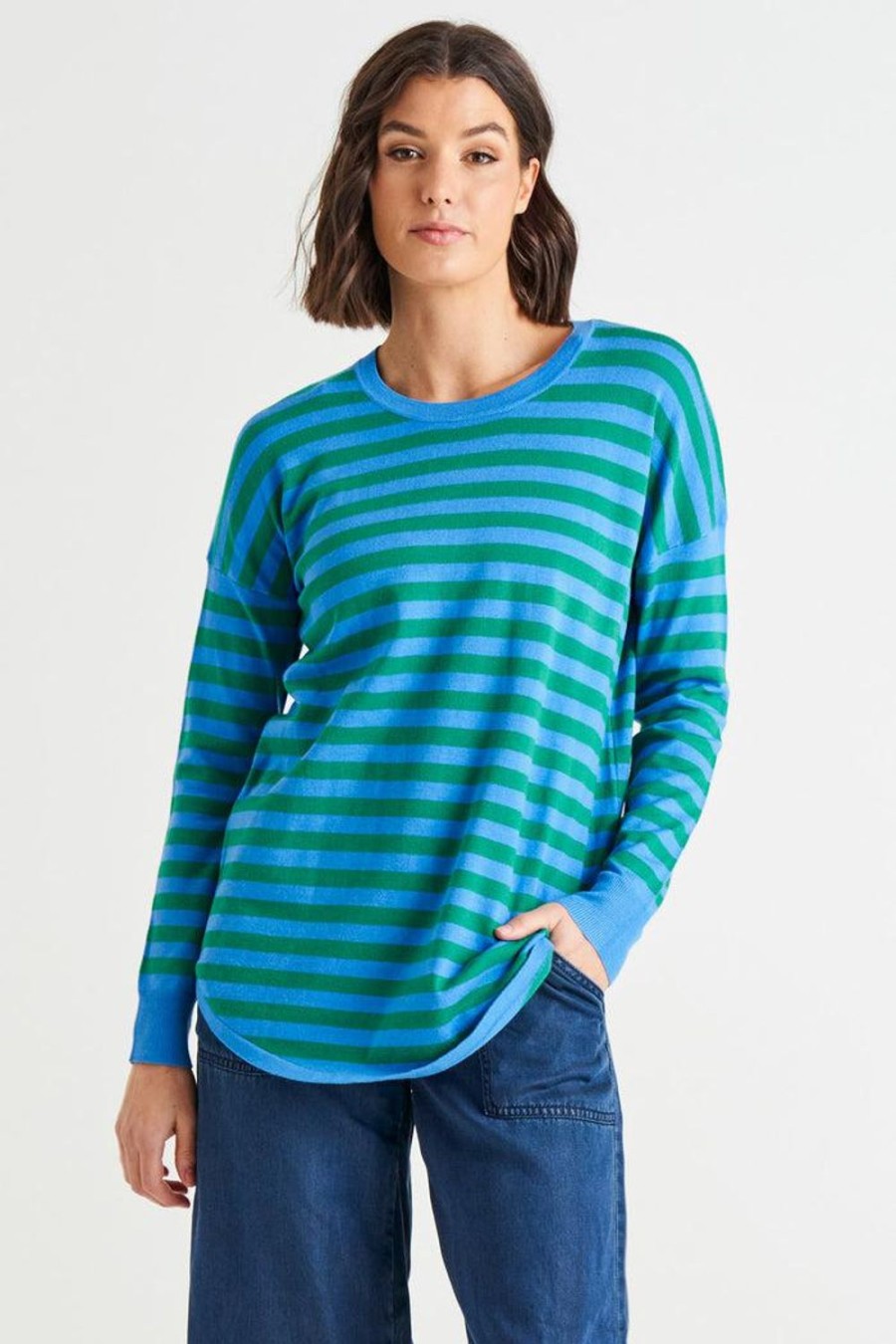 Knitwear & Jumpers | Betty Basics Sophie Knit Jumper - Green/Blue Stripe