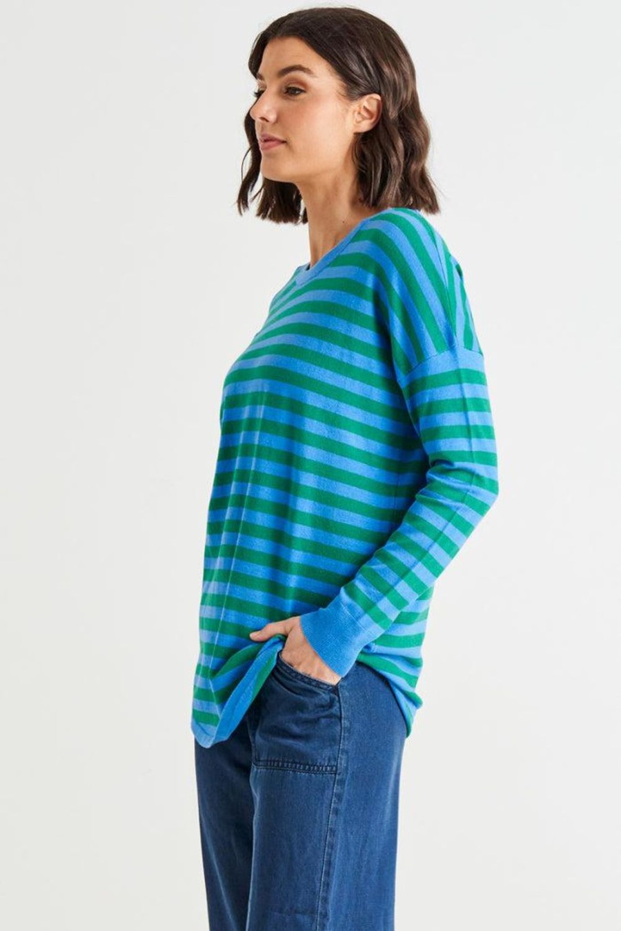 Knitwear & Jumpers | Betty Basics Sophie Knit Jumper - Green/Blue Stripe