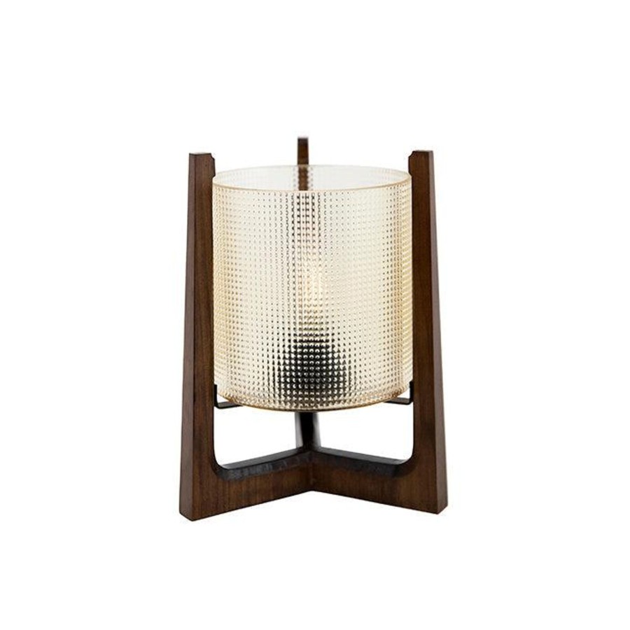 Lighting | Pure Homewares Wright Glass Led Amber Timber Hurricane - Small