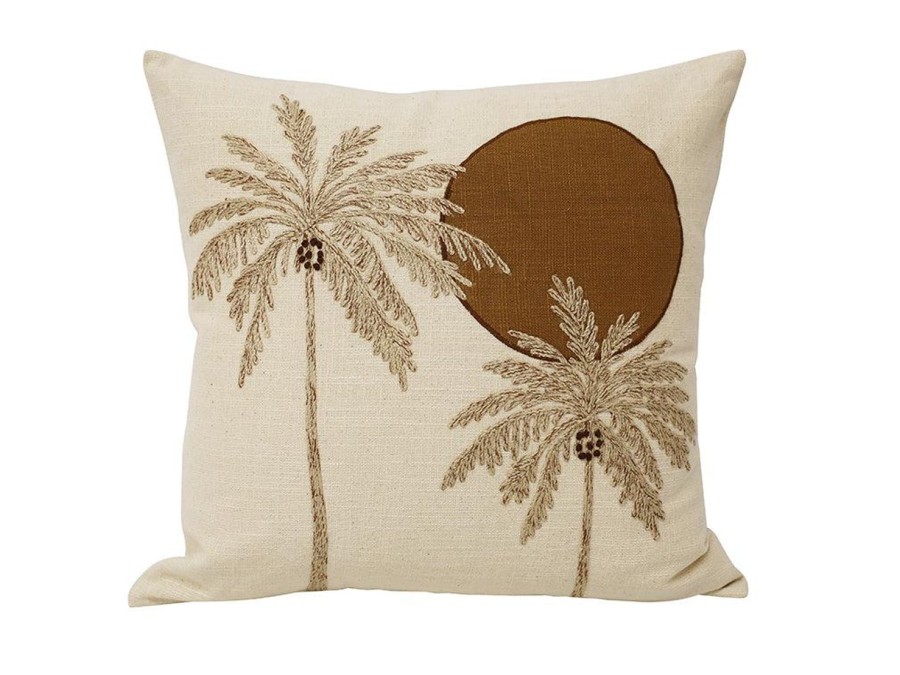 Soft Furnishings | Robert Mark Miami Palms Embroidered Cushion 45X45Cm - Ecru/Brown