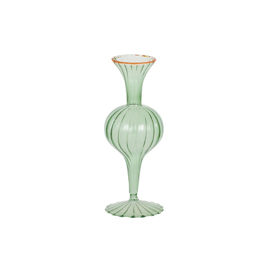 Pots, Planters & Vases | Coast To Coast Home Daisy Glass Vase 7.5X19Cm Green/Amber